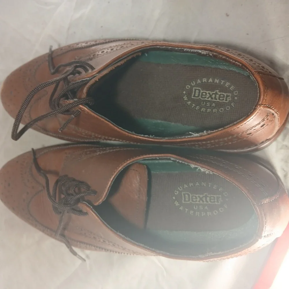 Dexter Mens Brown Leather Waterproof Wingtip Oxford Dress Shoes Made in USA 9.5M